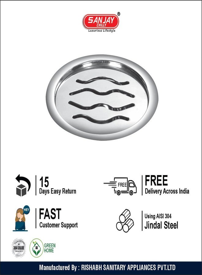 Sanjay Chilly Round Wave Floor Drain 5 Inch for Bathroom Jali SS 304 Grade Kitchen Bathtub Insects Catcher Safety Home & Factory Anti Odor Automatic Locking System (Round Wave Silver 5 INCH) - Image 5